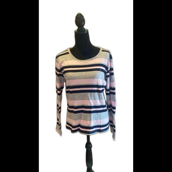 Tommy Hilfiger Top T Shirt Plus Size XL (but measures smaller) Striped Navy Pink - Picture 1 of 11